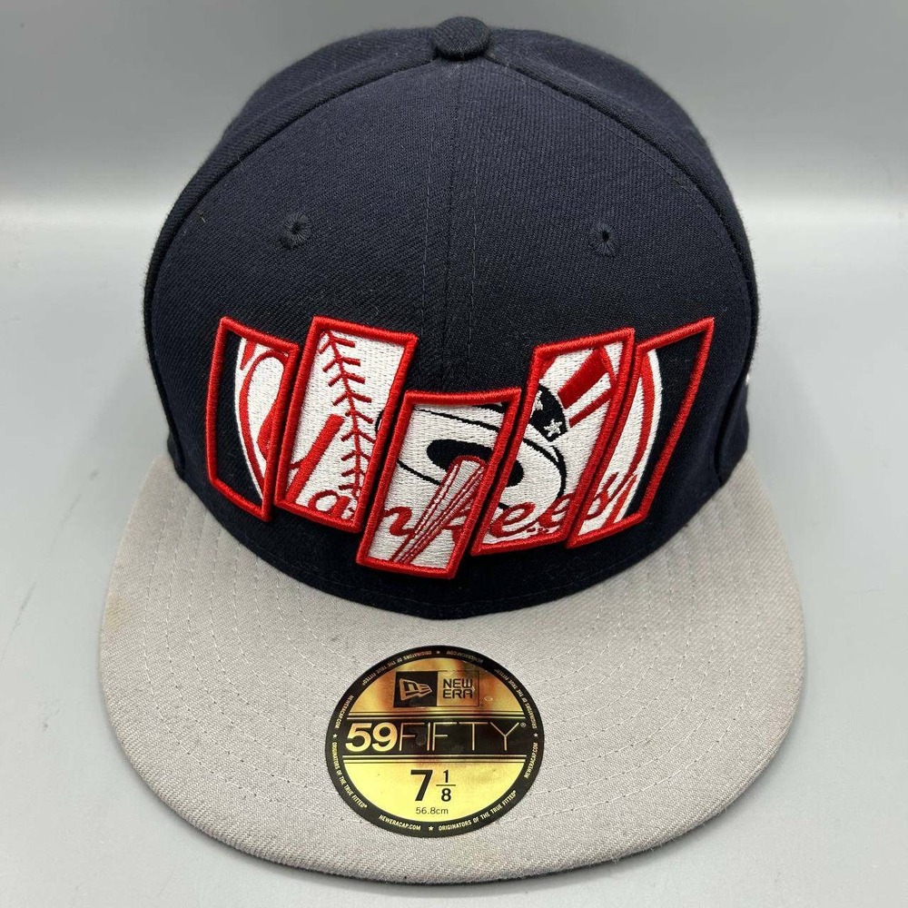 New York Yankees MLB Hat Men 7 1/8 Navy Embroidered 59Fifty New Era Fitted Cap